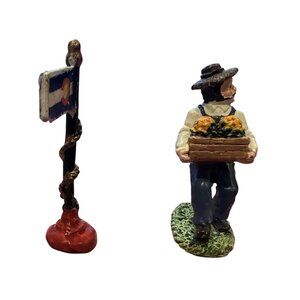 Vintage 98IRS China Lead Figure Man Carrying Basket and sign Post 1.25" Toy